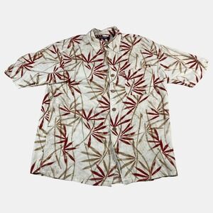 Puritan Shirt Mens Small Bamboo Print Button Up Tan Red Rayon Short Sleeve